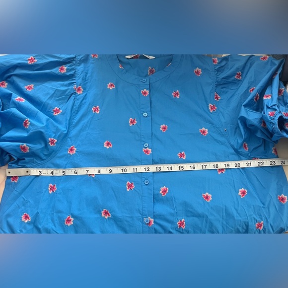 Zara Blue Flora Embroidered Ruffled Puff Sleeve Maxi Dress - Picture 12 of 12